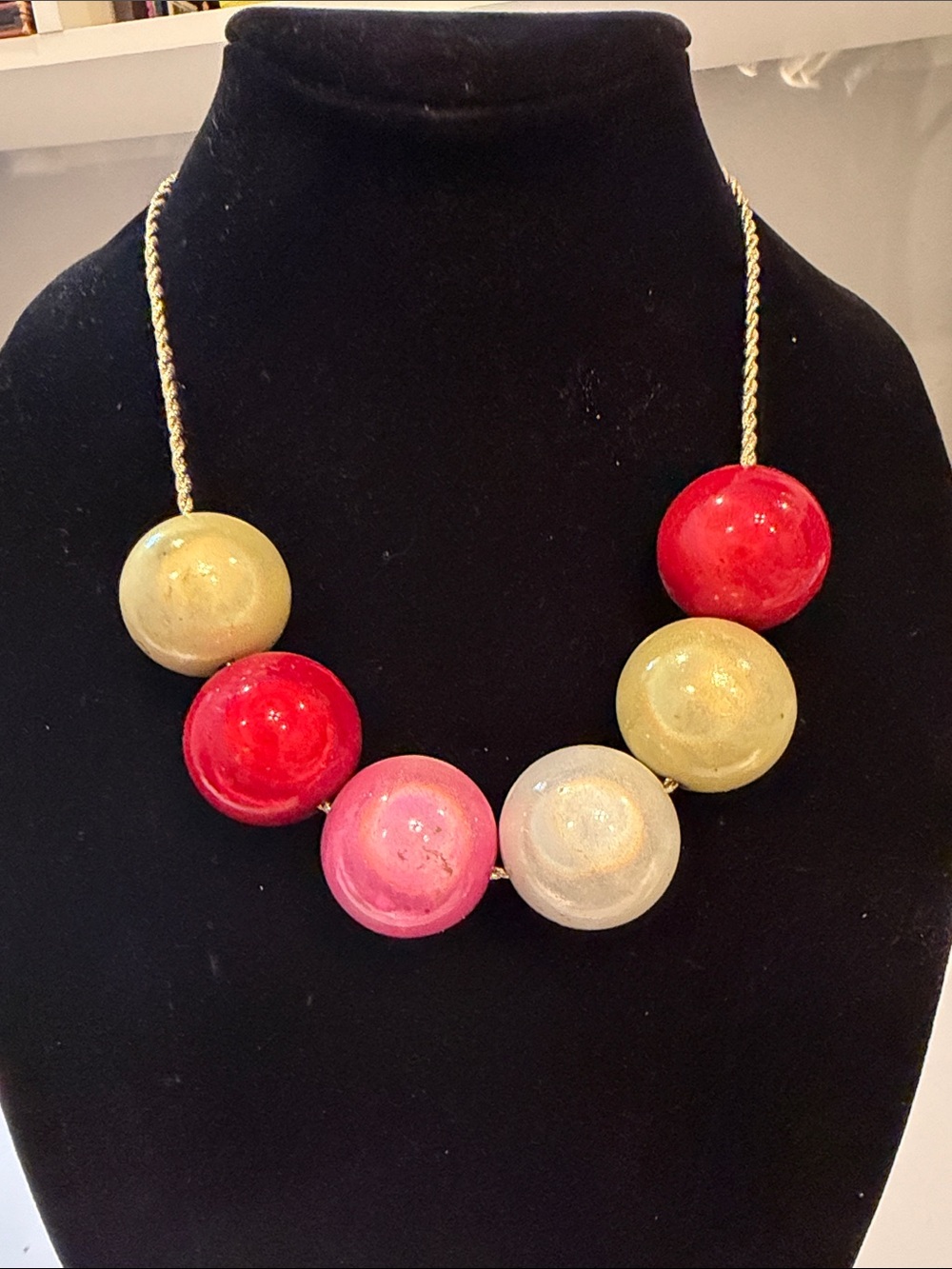 Bold Multicolor Bead Statement Necklace - Pink, Red & Gold